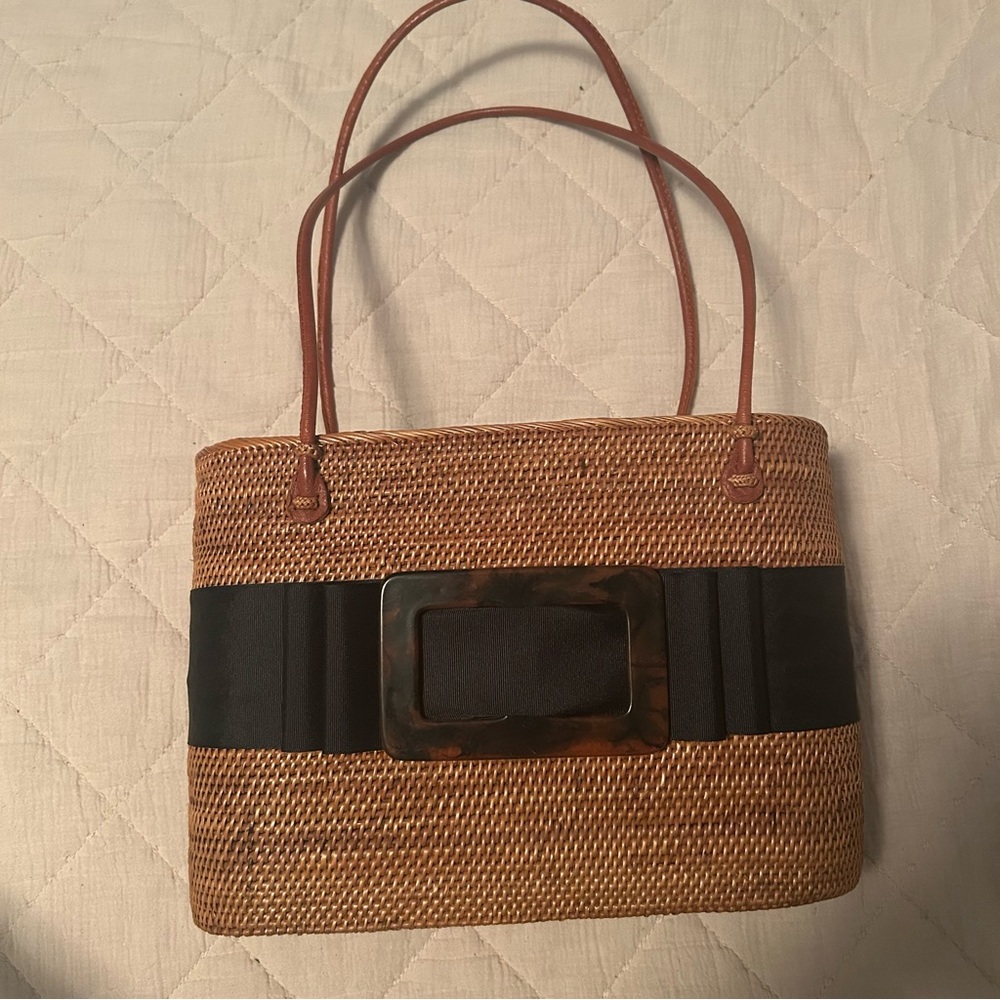 Tan and Black Woven Bosom Buddy Bag